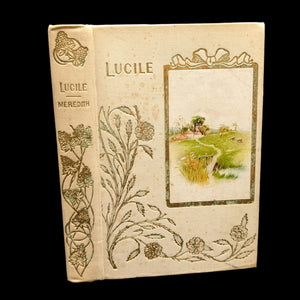 Cover of the book 'Lucile, 1901' featuring decorative floral patterns and a scenic illustration within a vintage bookbinding.