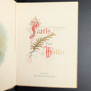 Pearls From Whittier, by John Greenleaf Whittier, (Illustrated, Die-Cut Cover), Undated ✒️📜💎