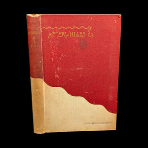 Cover of the book 'Afterwhiles' by James Whitcomb Riley, showing signs of wear and previous owner inscription.