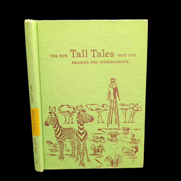 The image shows the cover of a book titled 'The New Tall Tales Part One' with an illustration of a character and animals.