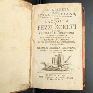 Leggiadria Del Stile Italiano, de Gerolamandrea Mertens, (RARO, Edición de Augsburgo), 1778 📚🎨🇮🇹