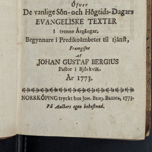 Ens Evangelisk Predikares Värk by Johan Gustaf Bergius (Rare First Part), 1773 🇸🇪📖✝️