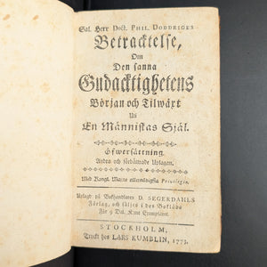Betraktelse Om Den Sanna Gudacktighetens Början Och Tilwärxt by Philip Doddridge (RARE Second Swedish Edition, 1773) 🇸🇪📜⛪️