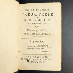 De la Bruyères Caracterer Eller Sede-Bilder Af Menniskor von Jean de La Bruyère (Seltene erste schwedische Ausgabe), 1764 📜🇸🇪🧐