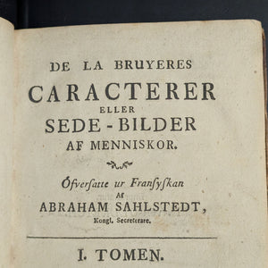De la Bruyères Caracterer Eller Sede-Bilder Af Menniskor von Jean de La Bruyère (Seltene erste schwedische Ausgabe), 1764 📜🇸🇪🧐