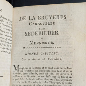De la Bruyères Caracterer Eller Sede-Bilder Af Menniskor von Jean de La Bruyère (Seltene erste schwedische Ausgabe), 1764 📜🇸🇪🧐