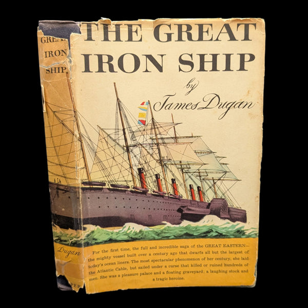 A worn paperback book titled 'The Great Iron Ship' by James Dugan with an illustration of an old steamer on the cover.