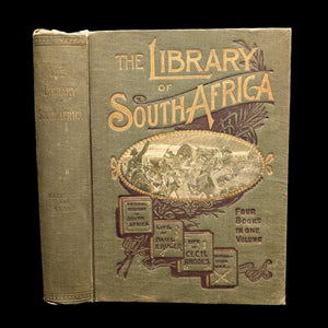 Cover of the book 'The Library of South Africa' featuring illustrations and text on the front cover.