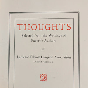 Thoughts by Ladies of Fabiola Hospital Association (RARE Decorative Binding), 1901 📜🏥✨
