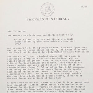 Exit Lady Masham by Louis Auchincloss (Signed Limited First Edition), 1983 📜✍️👑