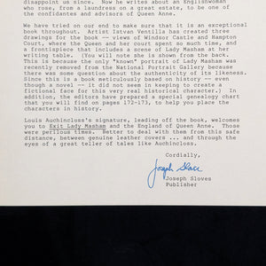 Exit Lady Masham by Louis Auchincloss (Signed Limited First Edition), 1983 📜✍️👑