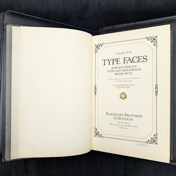 Tipografías, diseños de bordes, adornos de fundición de tipos, regla de latón (catálogo 25-A) de Barnhart Brothers &amp; Spindler, c. década de 1920 🖋️📜🔤