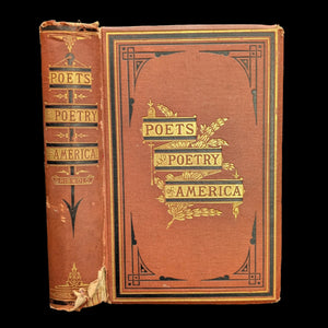 Cover of 'The Poets And Poetry Of America' by Rufus Wilmot Griswold, 16th Edition, 1873, with portraits on the cover.