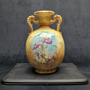 Antique Austrian Porcelain Vase – Hand-Painted Iris, Art Nouveau Sculptural Handles (Austria), c. 1910 🇦🇹🏺🎨