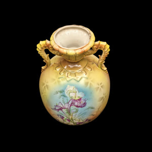 Antique Austrian Porcelain Vase – Hand-Painted Iris, Art Nouveau Sculptural Handles (Austria), c. 1910 🇦🇹🏺🎨