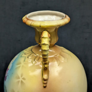 Antique Austrian Porcelain Vase – Hand-Painted Iris, Art Nouveau Sculptural Handles (Austria), c. 1910 🇦🇹🏺🎨