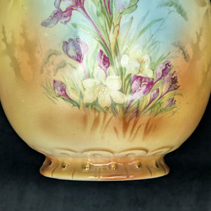 Antique Austrian Porcelain Vase – Hand-Painted Iris, Art Nouveau Sculptural Handles (Austria), c. 1910 🇦🇹🏺🎨