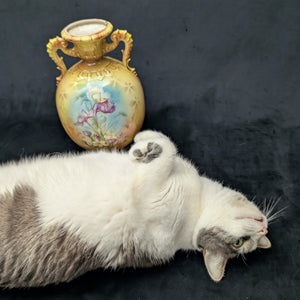 Antique Austrian Porcelain Vase – Hand-Painted Iris, Art Nouveau Sculptural Handles (Austria), c. 1910 🇦🇹🏺🎨