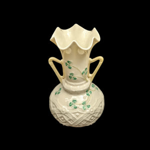 Vintage Belleek Porcelain "Claddagh" Shamrock Vase – Hand-Painted, Green Mark (Ireland), c. 1970 ☘️🇮🇪🏺