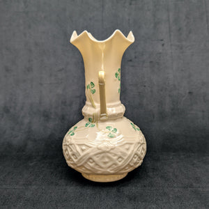 Vintage Belleek Porcelain "Claddagh" Shamrock Vase – Hand-Painted, Green Mark (Ireland), c. 1970 ☘️🇮🇪🏺