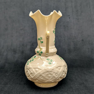 Vintage Belleek Porcelain "Claddagh" Shamrock Vase – Hand-Painted, Green Mark (Ireland), c. 1970 ☘️🇮🇪🏺