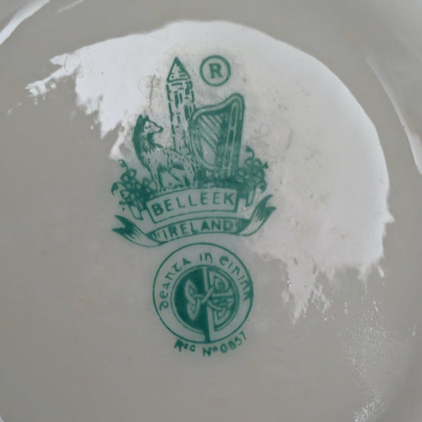 Vintage Belleek Porcelain "Claddagh" Shamrock Vase – Hand-Painted, Green Mark (Ireland), c. 1970 ☘️🇮🇪🏺