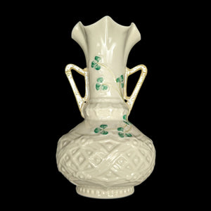 Vintage Belleek Porcelain "Claddagh" Shamrock Vase – Hand-Painted, Green Mark (Ireland), c. 1970 ☘️🇮🇪🏺