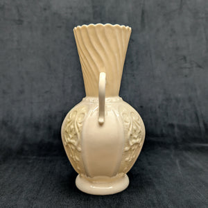 Vintage Belleek Porcelain Shamrock Vase – Ribbed Neck, Two-Handled, Green Mark (Ireland), c. 1970 ☘️🇮🇪🏺
