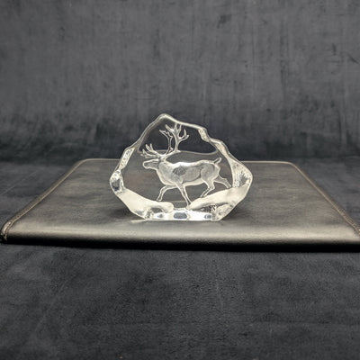 Crystal Reindeer Sculpture by Mats Jonasson (Hand-Etched, RARE), Circa 1980s 🦌💎🇸🇪
