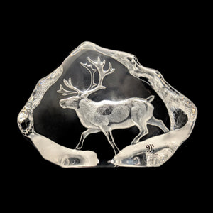 Crystal Reindeer Sculpture by Mats Jonasson – Hand-Etched Lead Crystal, Signed (Sweden), c. 1980 🦌💎🇸🇪