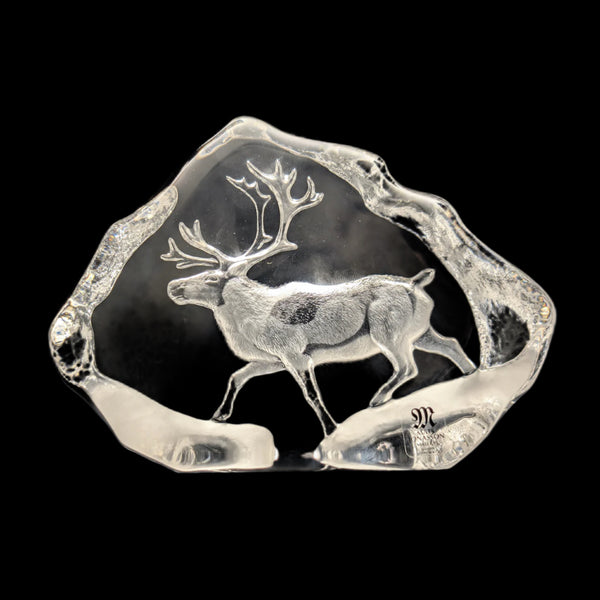 Crystal Reindeer Sculpture by Mats Jonasson (Hand-Etched, RARE), Circa 1980s 🦌💎🇸🇪