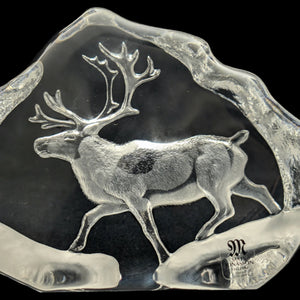 Crystal Reindeer Sculpture by Mats Jonasson – Hand-Etched Lead Crystal, Signed (Sweden), c. 1980 🦌💎🇸🇪