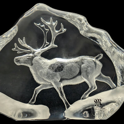 Crystal Reindeer Sculpture by Mats Jonasson (Hand-Etched, RARE), Circa 1980s 🦌💎🇸🇪