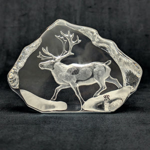Crystal Reindeer Sculpture by Mats Jonasson – Hand-Etched Lead Crystal, Signed (Sweden), c. 1980 🦌💎🇸🇪