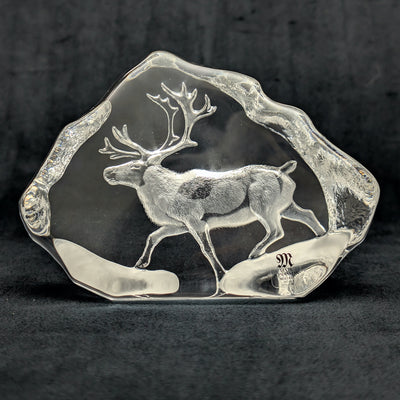 Crystal Reindeer Sculpture by Mats Jonasson (Hand-Etched, RARE), Circa 1980s 🦌💎🇸🇪