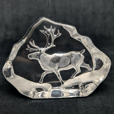 Crystal Reindeer Sculpture by Mats Jonasson (Hand-Etched, RARE), Circa 1980s 🦌💎🇸🇪