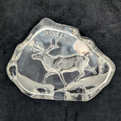 Crystal Reindeer Sculpture by Mats Jonasson (Hand-Etched, RARE), Circa 1980s 🦌💎🇸🇪