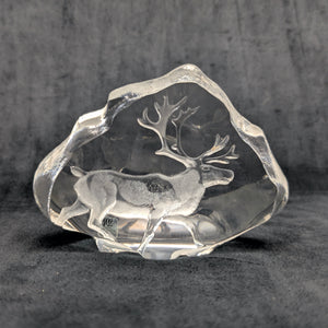 Crystal Reindeer Sculpture by Mats Jonasson – Hand-Etched Lead Crystal, Signed (Sweden), c. 1980 🦌💎🇸🇪