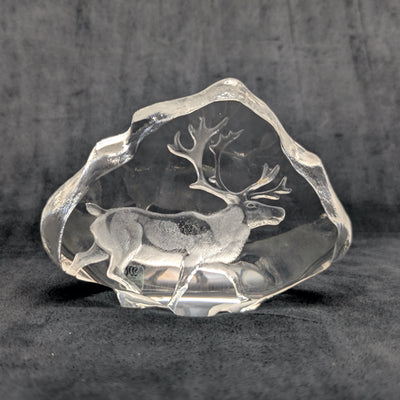 Crystal Reindeer Sculpture by Mats Jonasson (Hand-Etched, RARE), Circa 1980s 🦌💎🇸🇪