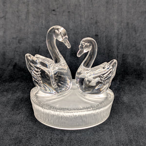 RCR Lead Crystal Swan Pair Sculpture – 24% Lead Crystal, Clear & Frosted Base (Italy), c. 1980 💖💐🇪🇸