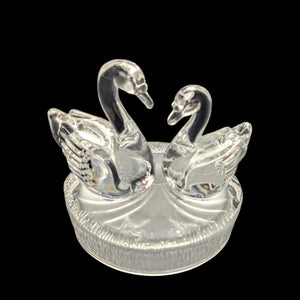 RCR Lead Crystal Swan Pair Sculpture – 24% Lead Crystal, Clear & Frosted Base (Italy), c. 1980 💖💐🇪🇸