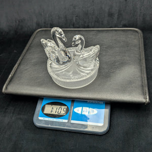 RCR Lead Crystal Swan Pair Sculpture – 24% Lead Crystal, Clear & Frosted Base (Italy), c. 1980 💖💐🇪🇸