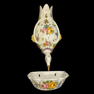 Vintage Italian Hand-Painted Swan Wall Fountain/Planter – Two-Piece Floral Ceramic Set (ITALY), c. 1960 🦢🇮🇹🌸