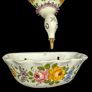 Vintage Italian Hand-Painted Swan Wall Fountain/Planter – Two-Piece Floral Ceramic Set (ITALY), c. 1960 🦢🇮🇹🌸