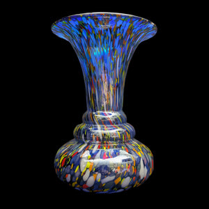 Large Hand-Blown Confetti Art Glass Vase – Murano Style Blue Splatter, Heavy Weight (c. 1960) 💎✨🇮🇹