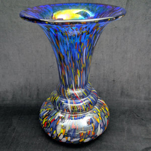 Large Hand-Blown Confetti Art Glass Vase – Murano Style Blue Splatter, Heavy Weight (c. 1960) 💎✨🇮🇹