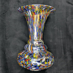 Large Hand-Blown Confetti Art Glass Vase – Murano Style Blue Splatter, Heavy Weight (c. 1960) 💎✨🇮🇹