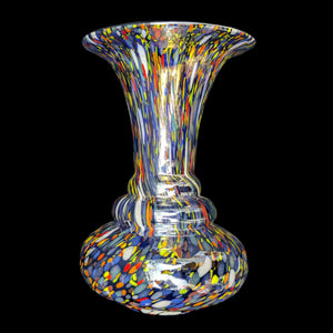 Large Hand-Blown Confetti Art Glass Vase – Murano Style Blue Splatter, Heavy Weight (c. 1960) 💎✨🇮🇹