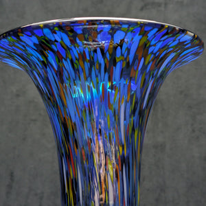 Large Hand-Blown Confetti Art Glass Vase – Murano Style Blue Splatter, Heavy Weight (c. 1960) 💎✨🇮🇹