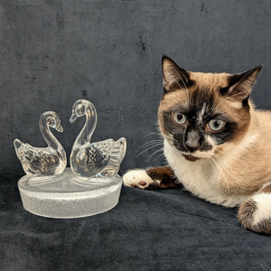 RCR Lead Crystal Swan Pair Sculpture – 24% Lead Crystal, Clear & Frosted Base (Italy), c. 1980 💖💐🇪🇸